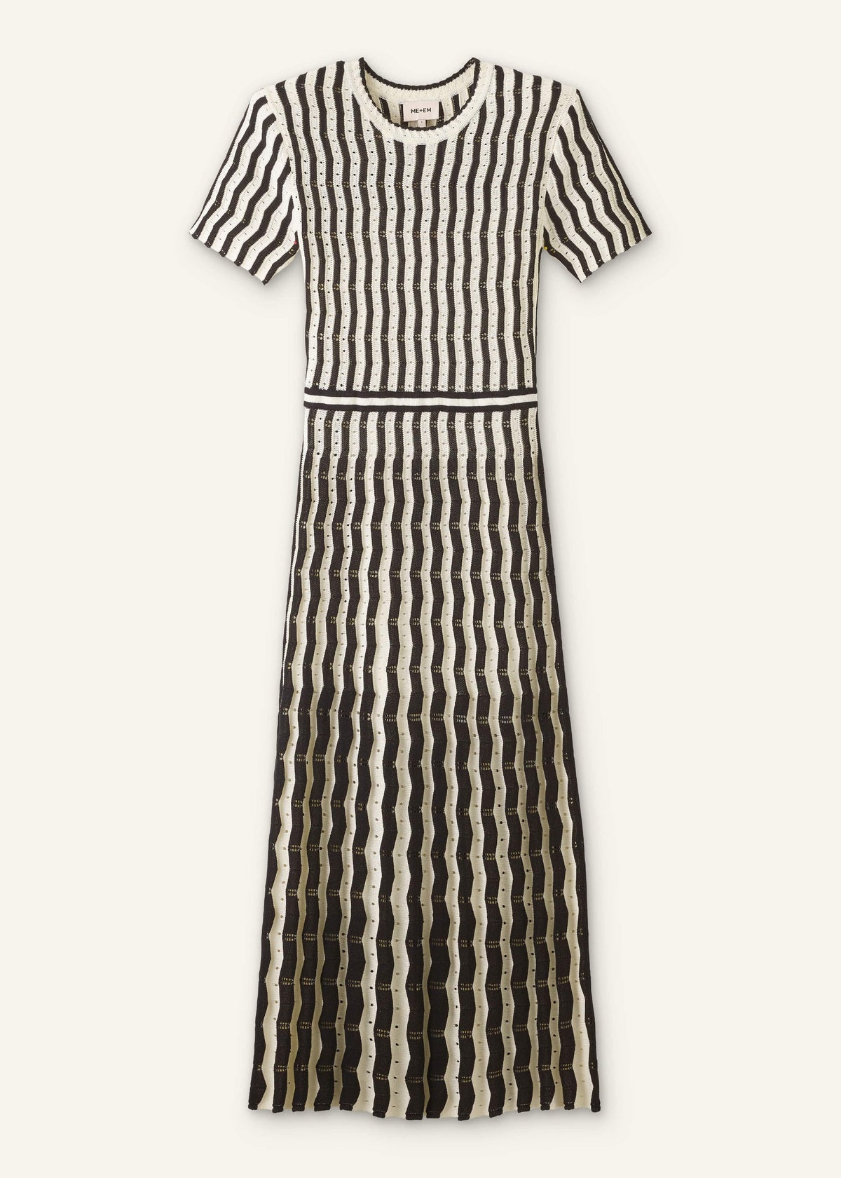 Cream Textured Pointelle Knit Stripe Maxi Dress | ME+EM