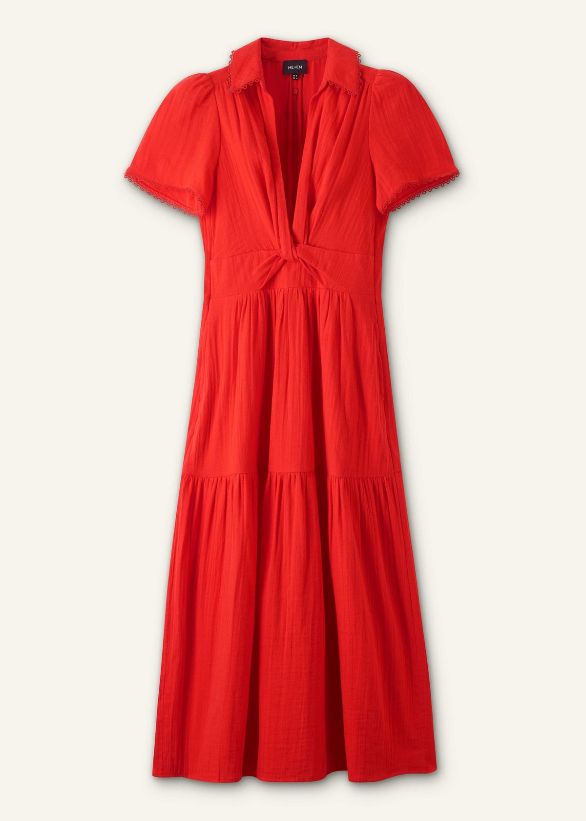 Red Cheesecloth Twist Detail Fit + Flare Maxi Dress | ME+EM