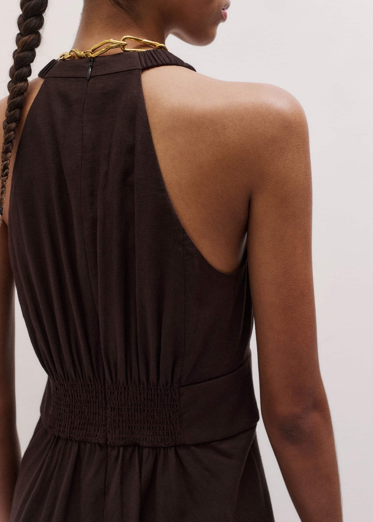 Brown Crease-Less Linen Twist Front Maxi Dress | ME+EM
