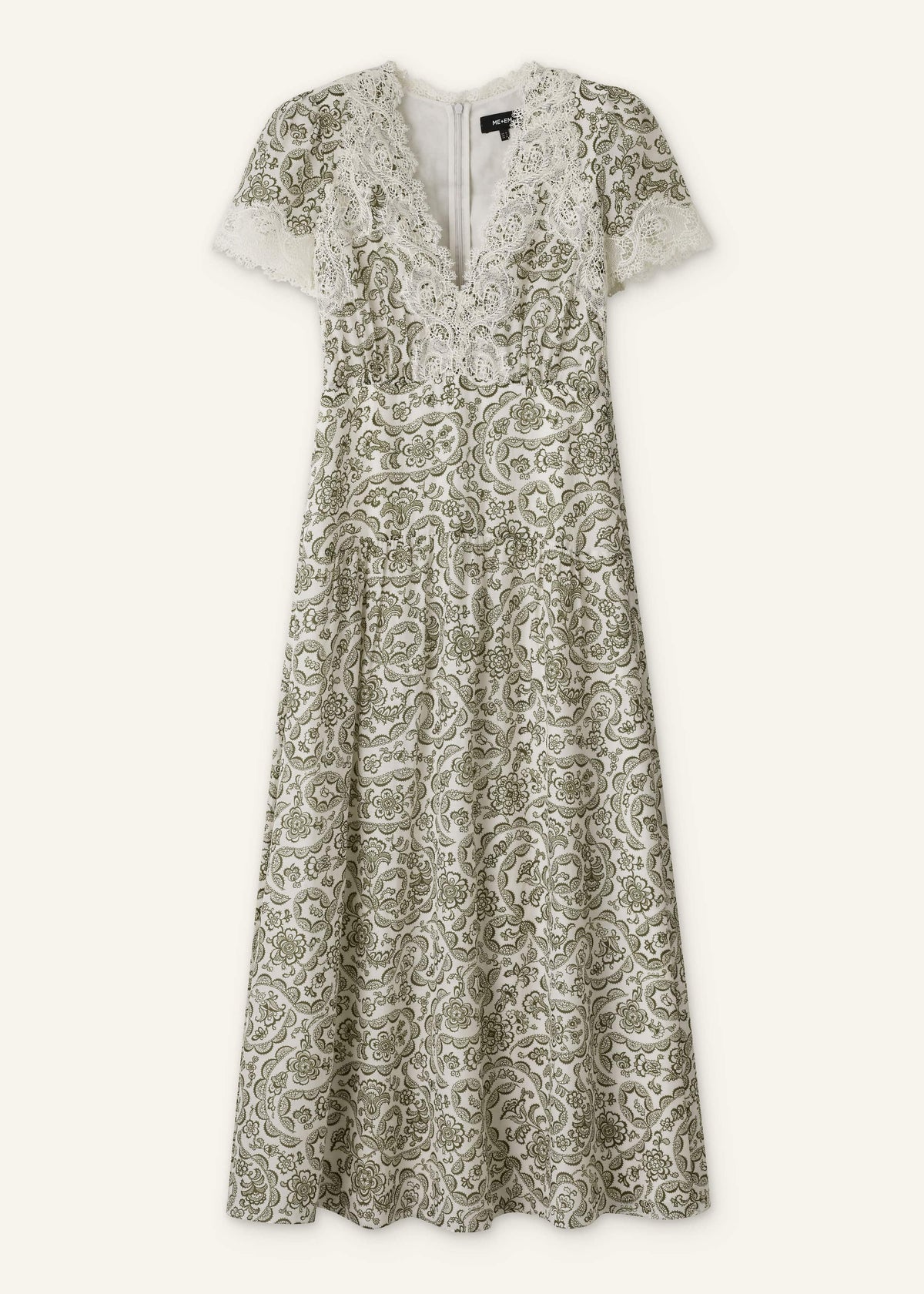 Green Silk Cotton Lace Trim Maxi Dress | ME+EM