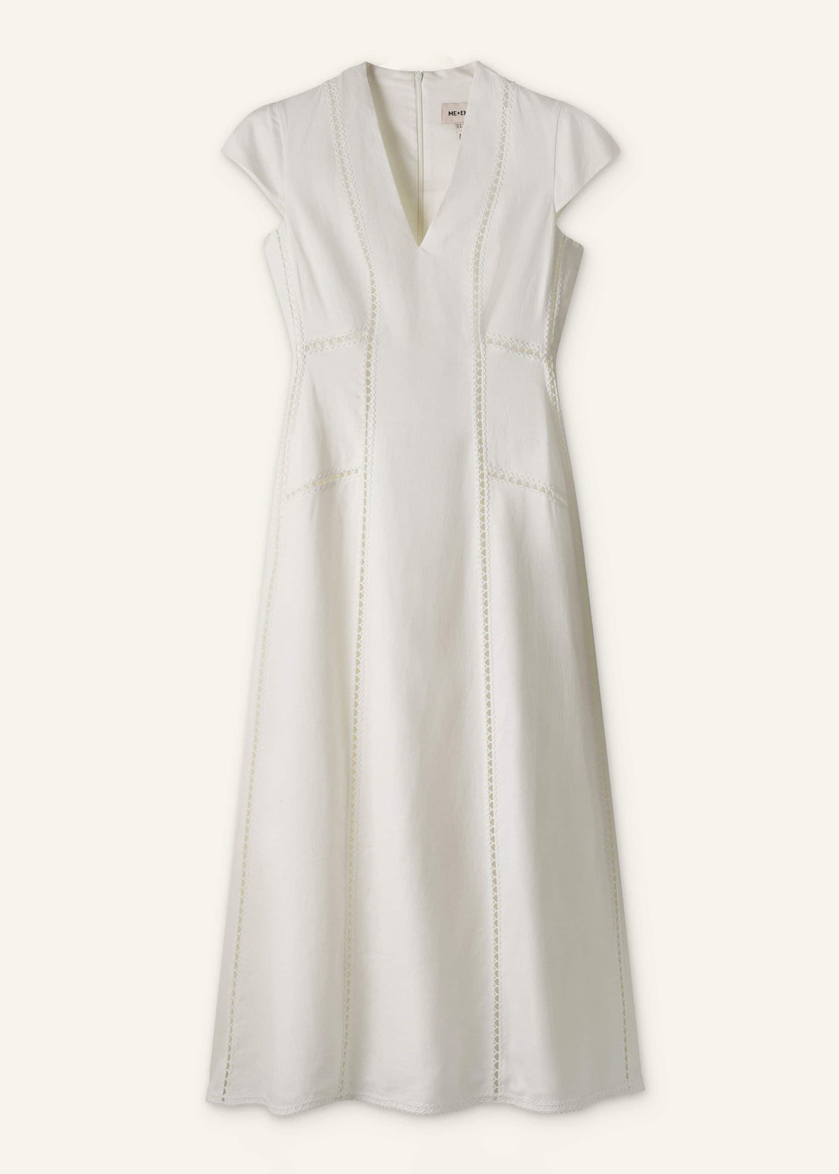 White Crease-Less Linen Embroidered Maxi Dress | ME+EM