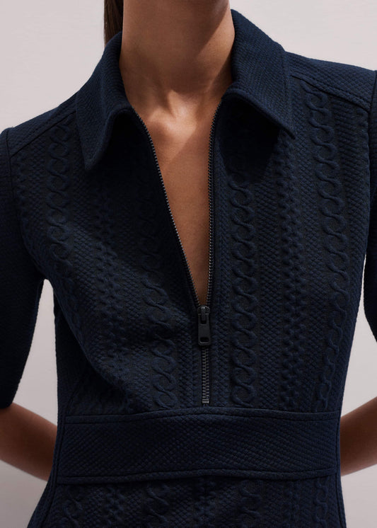 Navy Cable Jacquard Half-Zip Midi Dress | ME+EM