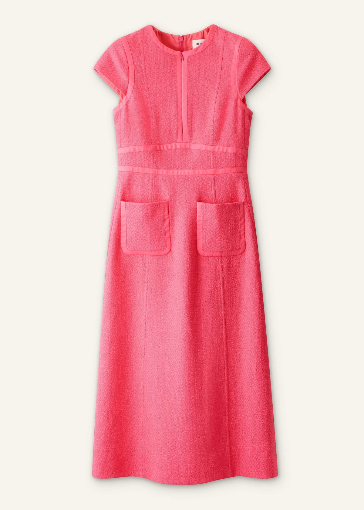 Pink Contrast Binding Fit And Flare Midi Dress | ME+EM