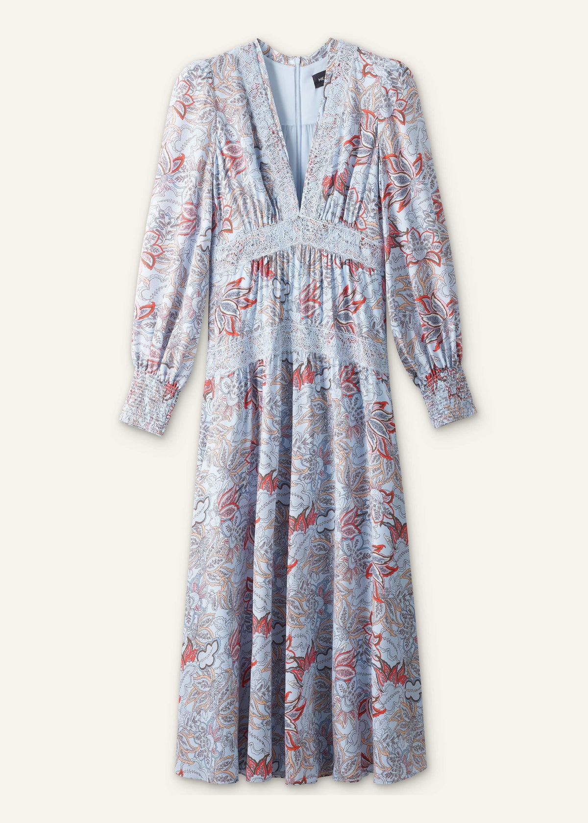 Blue Silk Delicate Paisley Print Fit + Flare Maxi Dress | ME+EM