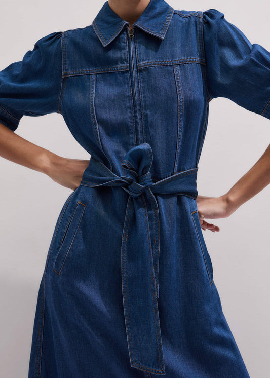 Blue Fluid Fit + Flare Midi Dress + Belt | ME+EM