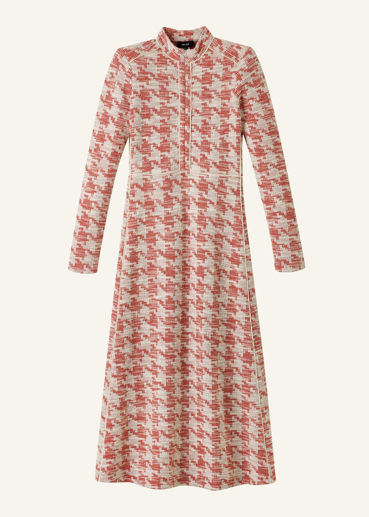 Red Exaggerated Houndstooth Midi Dress | ME+EM