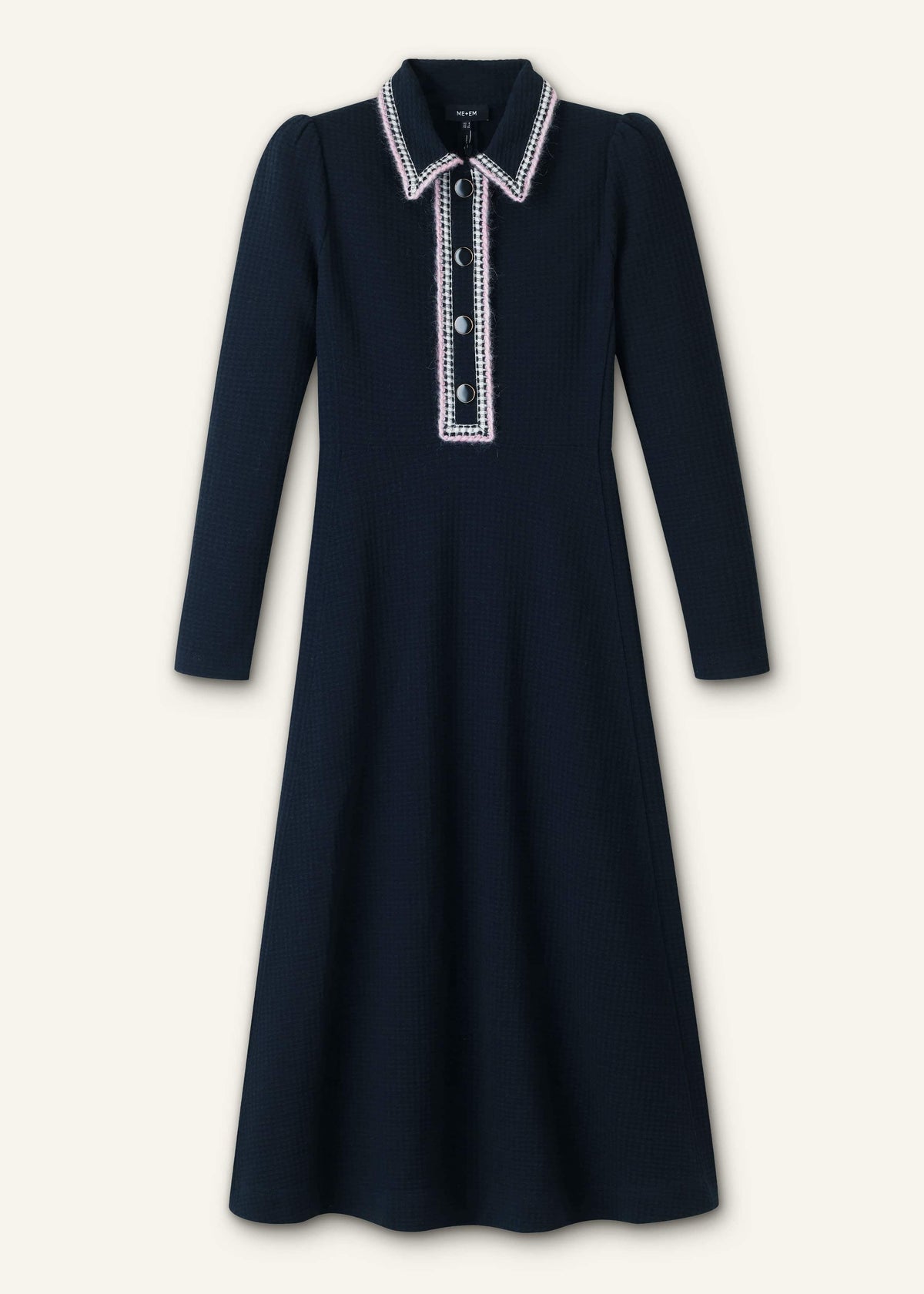 Navy Crochet Trim Fit and Flare Midi Dress | ME+EM