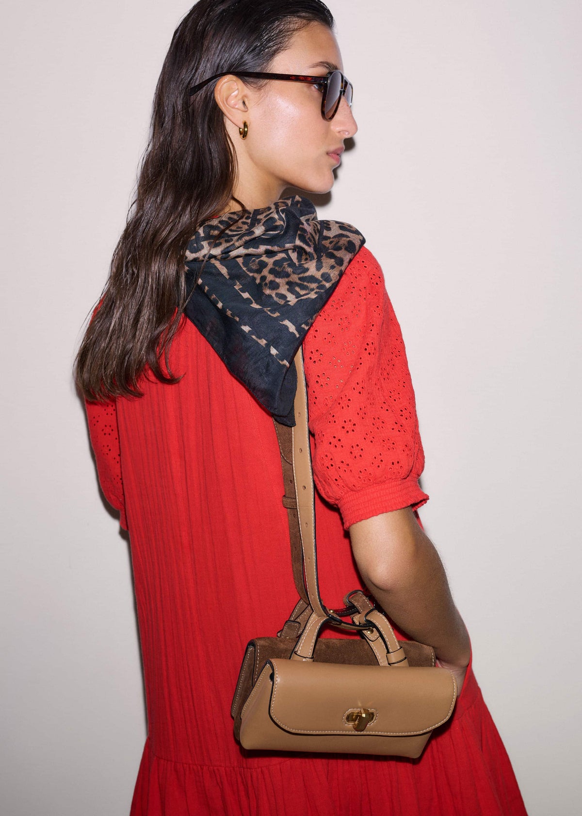 Red Embroidered Cheesecloth Short Dress | ME+EM