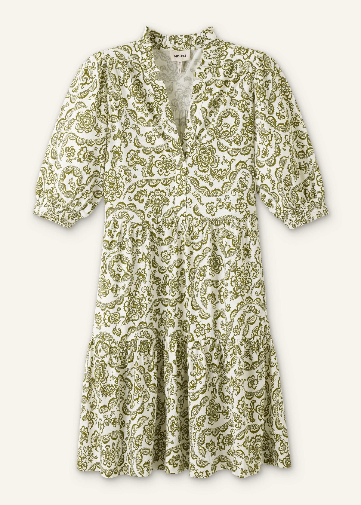 Green Entangled Lace Print Tiered Short Dress | ME+EM