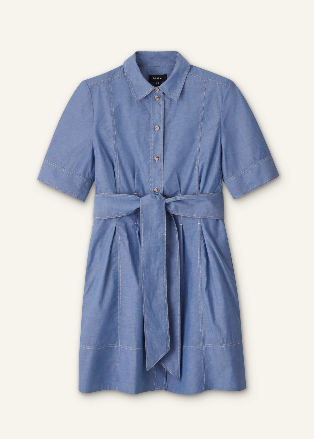 Blue Cotton Chambray Mini Shirt Dress | ME+EM