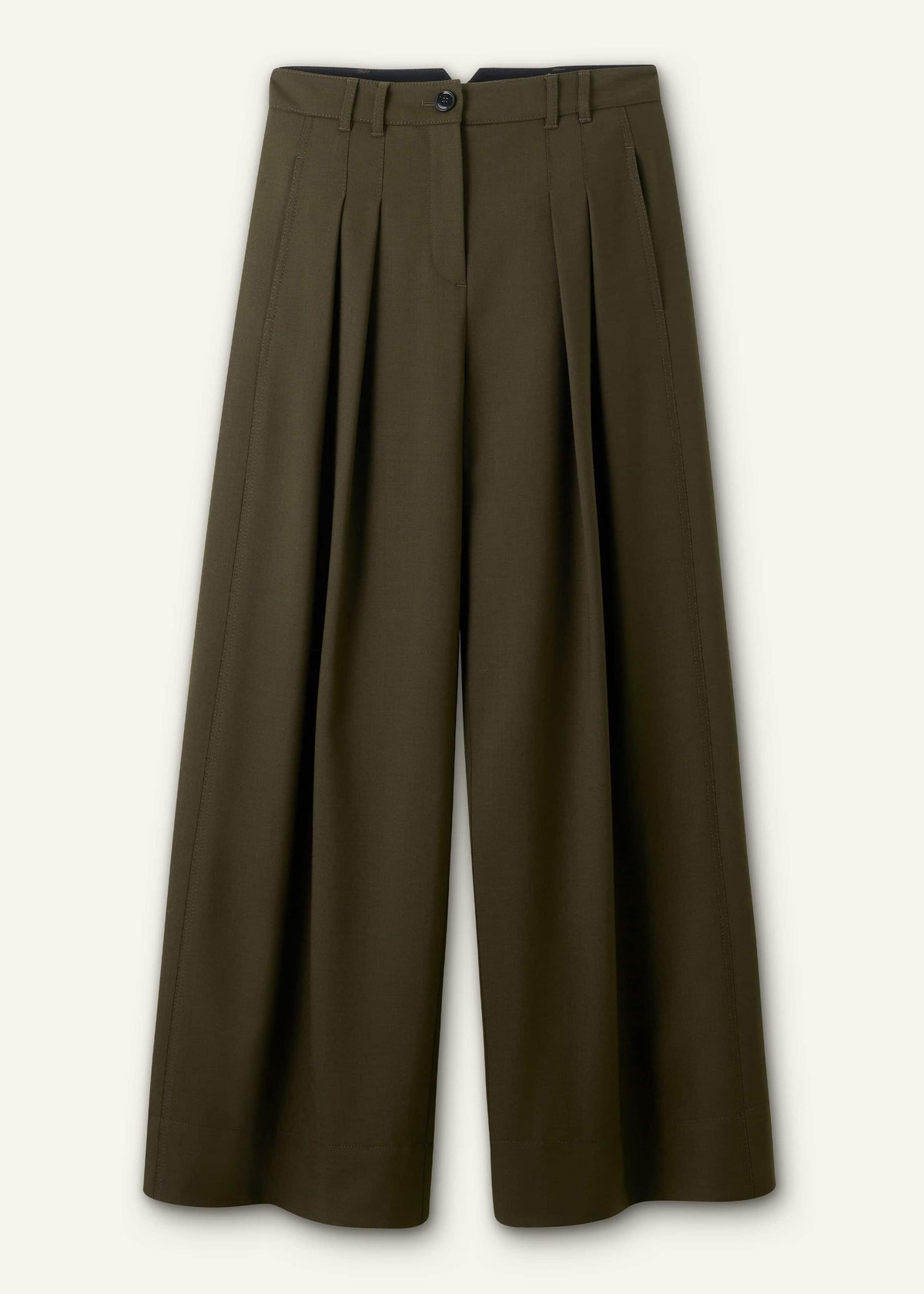Olive Green Wide-Leg Double Pleat Pant | ME+EM