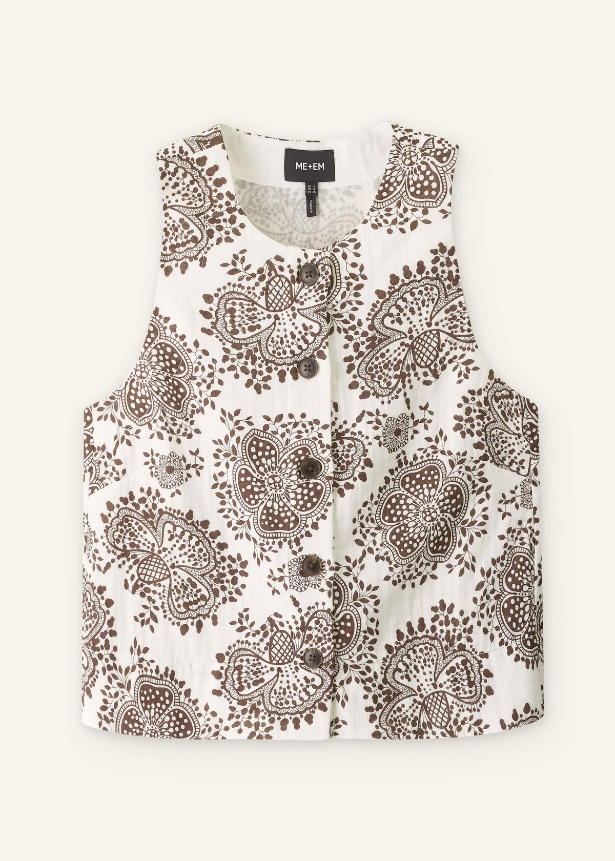 White Cheesecloth Full Bloom Print Short Straight Top | ME+EM