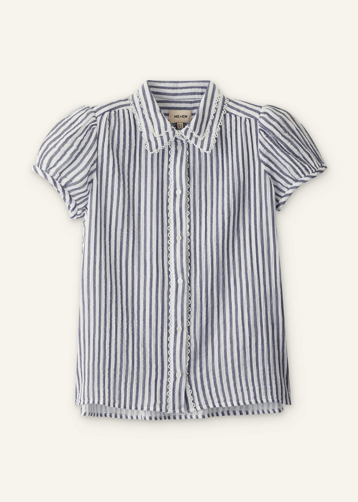 Navy Cheesecloth Stripe Cap-Sleeve Blouse | ME+EM