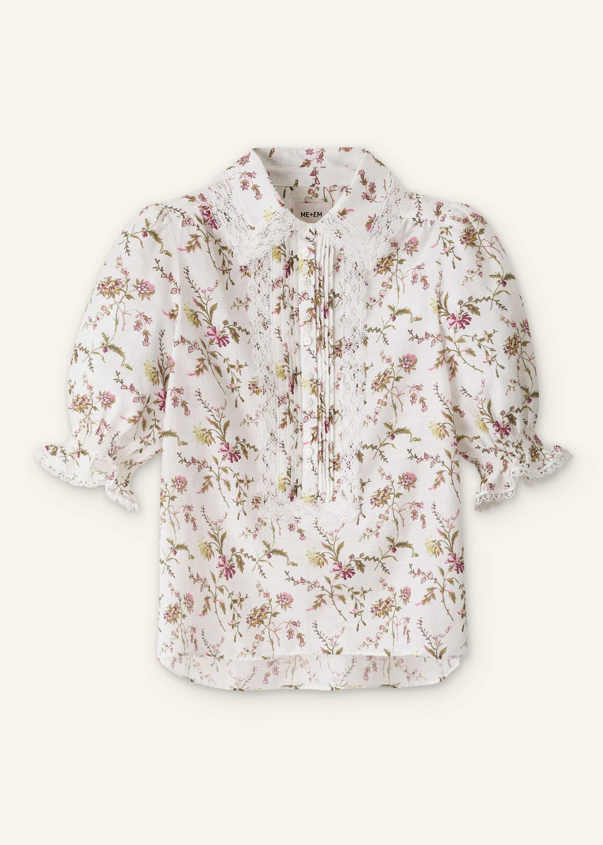 Cream Silk Cotton Wild Spring Floral Print Blouse | ME+EM