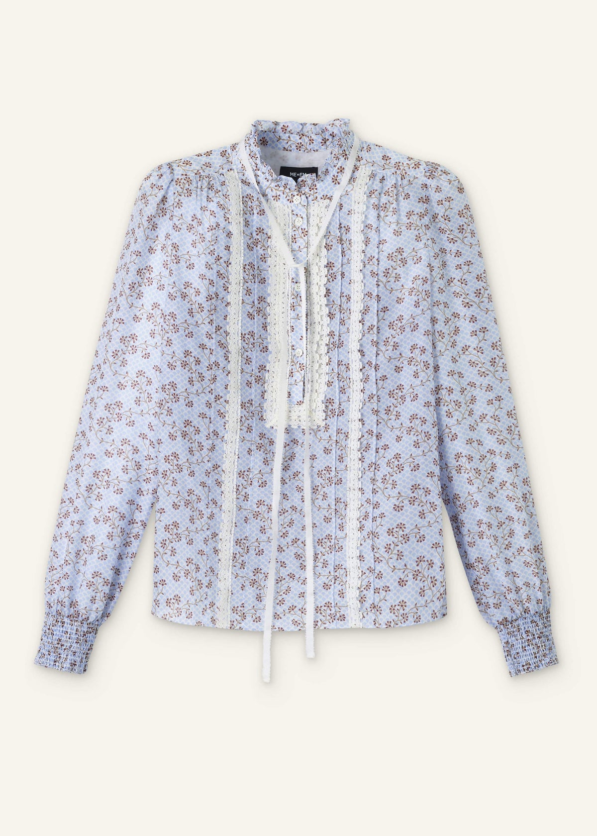 Blue Scallop Daisy Print Trim Detail Blouse + Tie | ME+EM