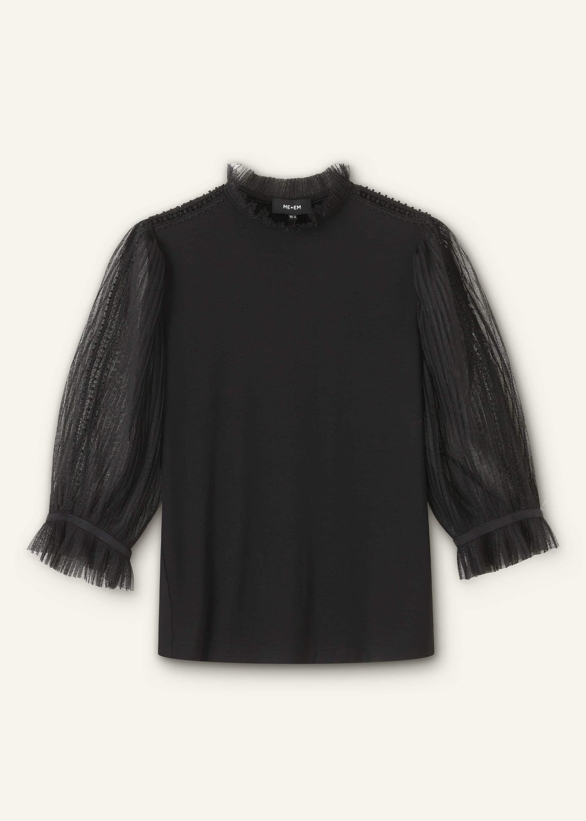 Black Lace Insert Tulle Layering Blouse | ME+EM
