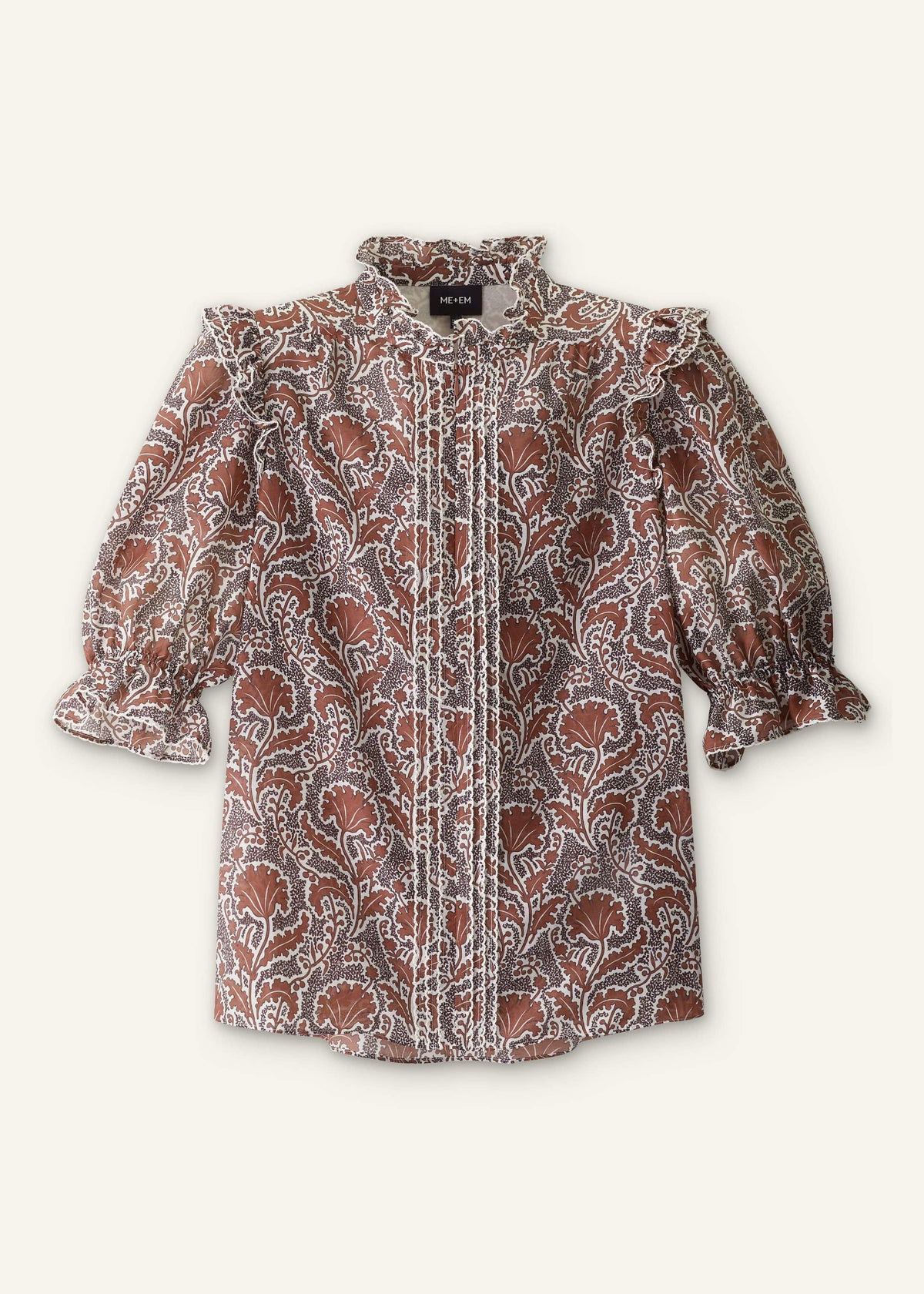 Brown Silk Cotton Rising Wildflower Print Blouse | ME+EM