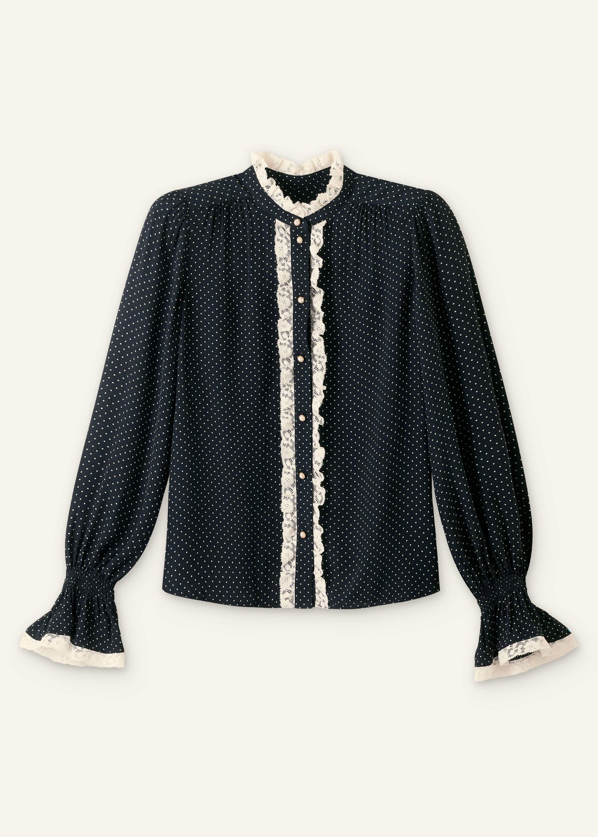 Black Micro Polka Dot And Lace Blouse | ME+EM