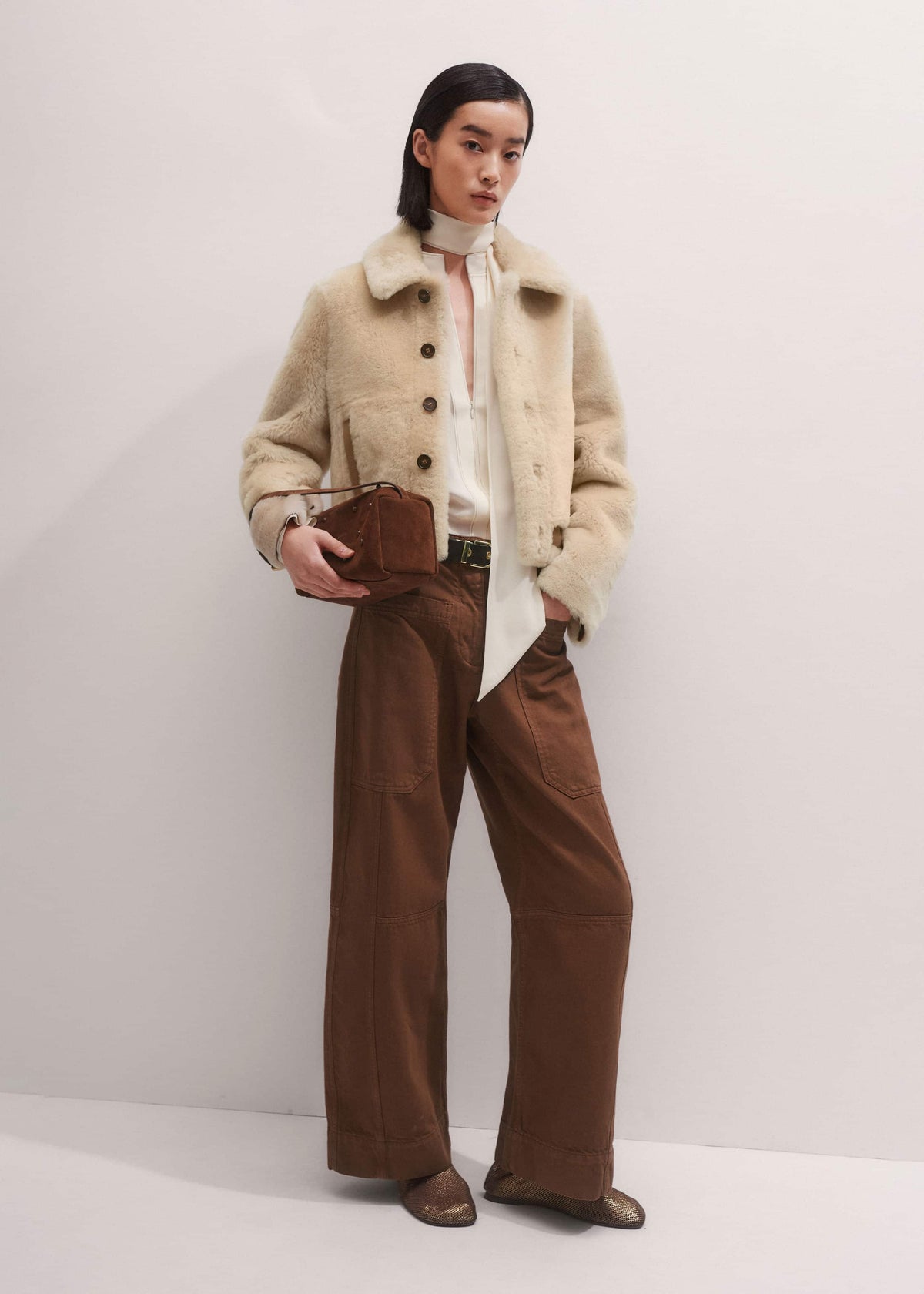 Cream High Neck Blouse + Tie | ME+EM