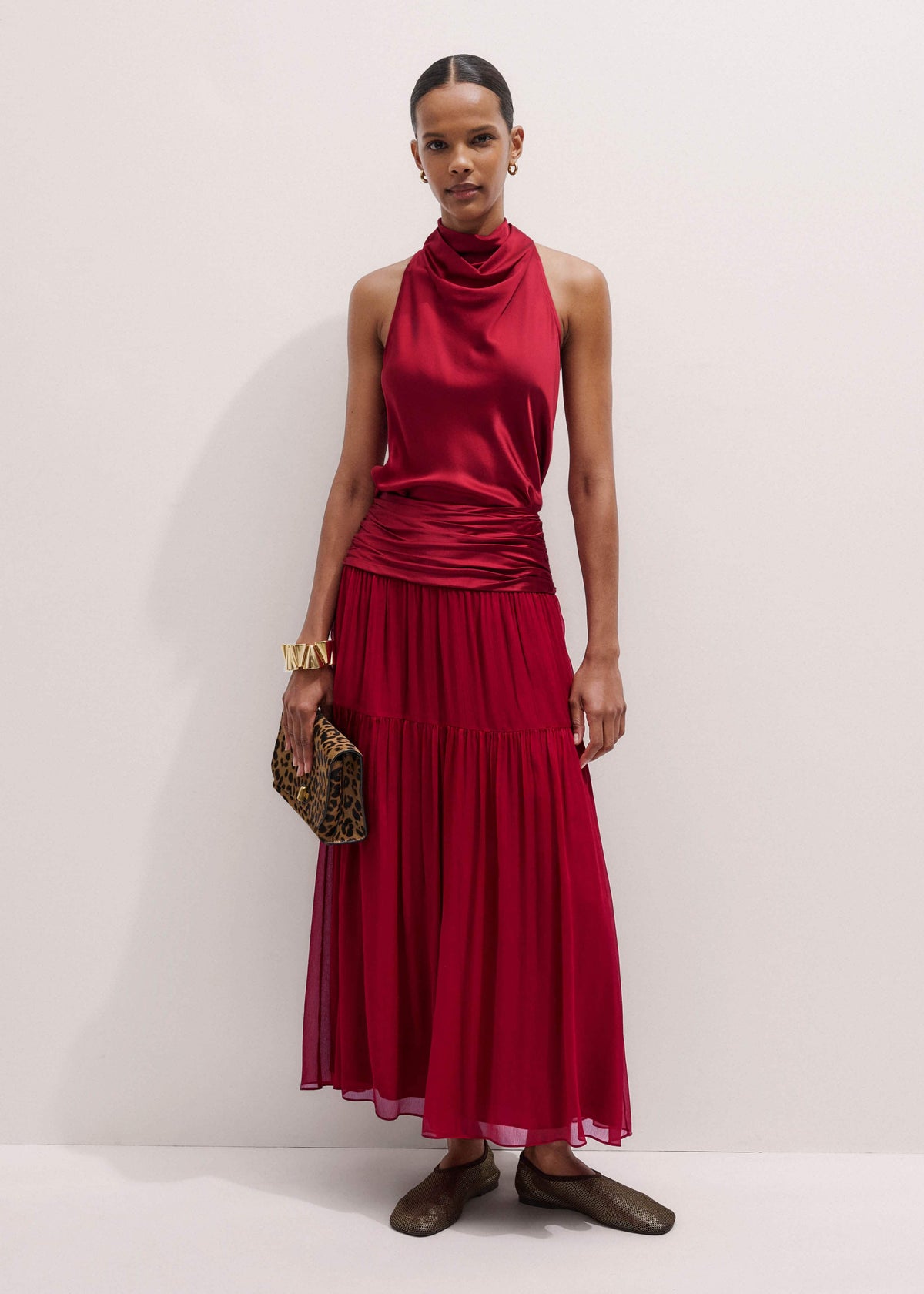 Red Silk Satin Halterneck Sleeveless Top | ME+EM