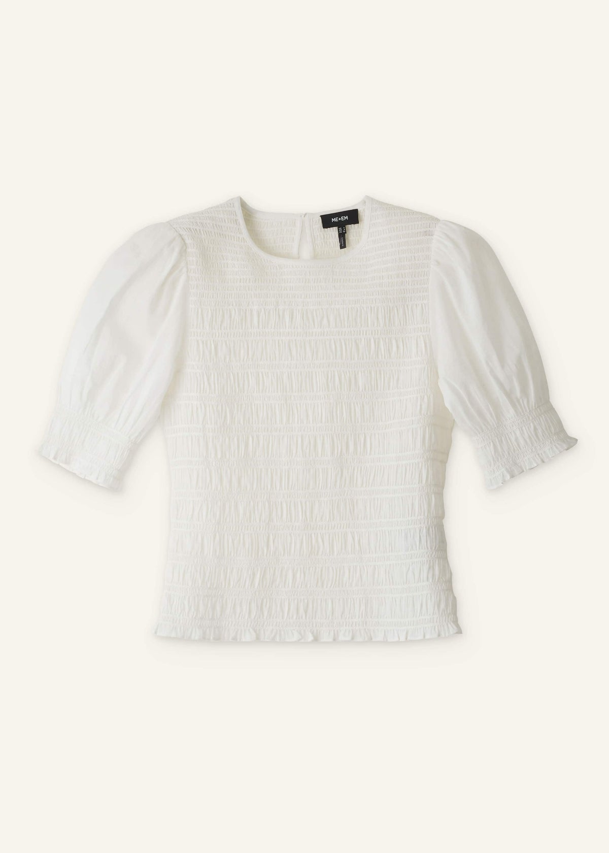 White Soft Cotton Contrast Stitch Smocked Day Top | ME+EM