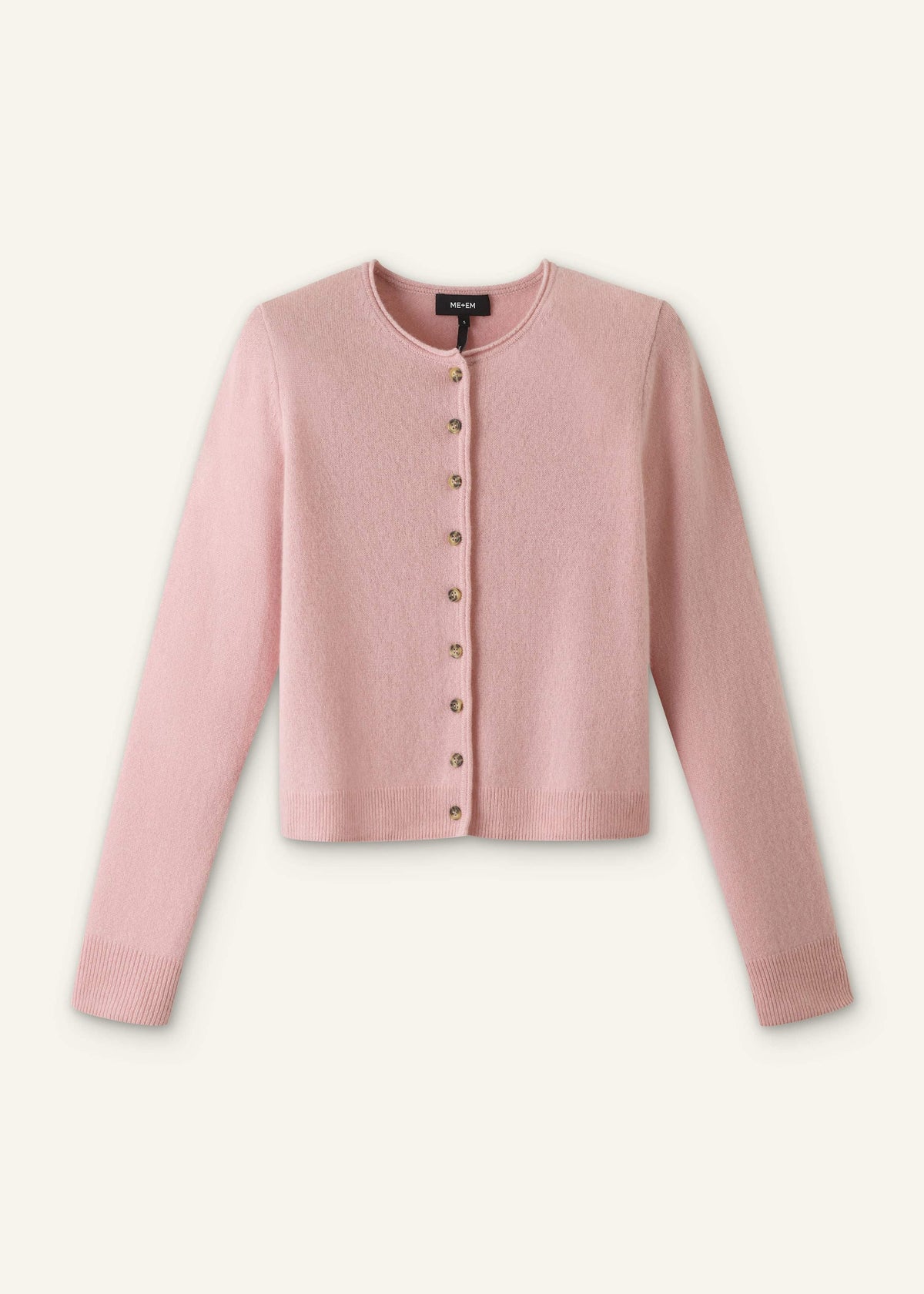 Pink Cashmere Roll Trim Straight Cardigan | ME+EM