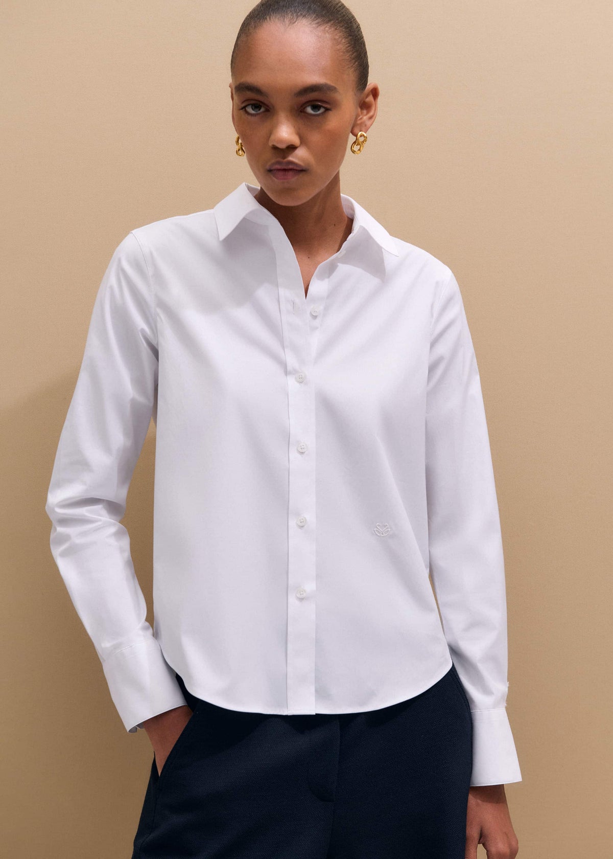 White Icon Fitted Swan Logo Shirt | ME+EM