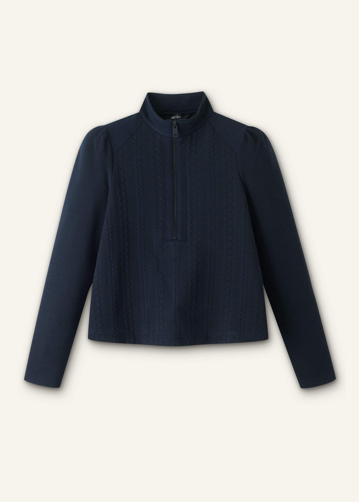Navy Cable Jacquard Half-Zip Top | ME+EM
