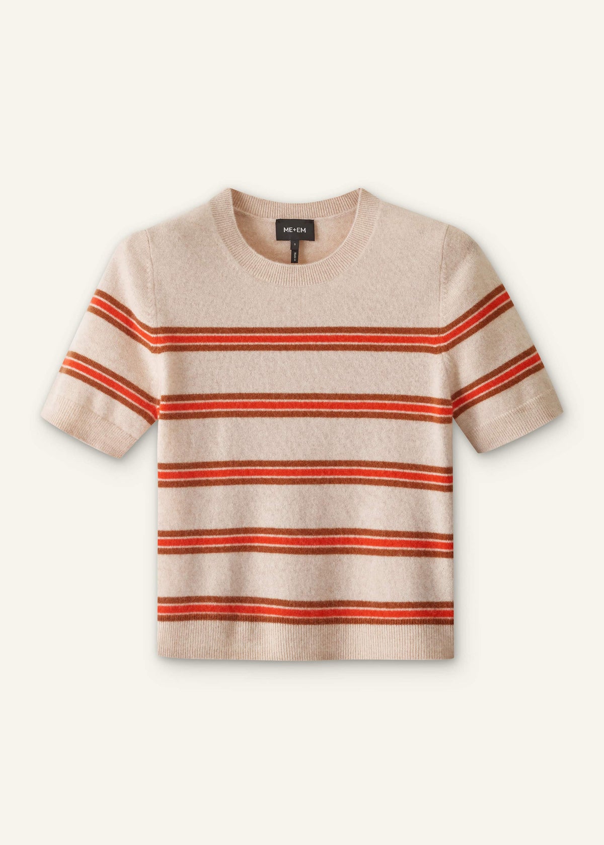 Cream Cashmere Stripe Crop Knit Tee | ME+EM