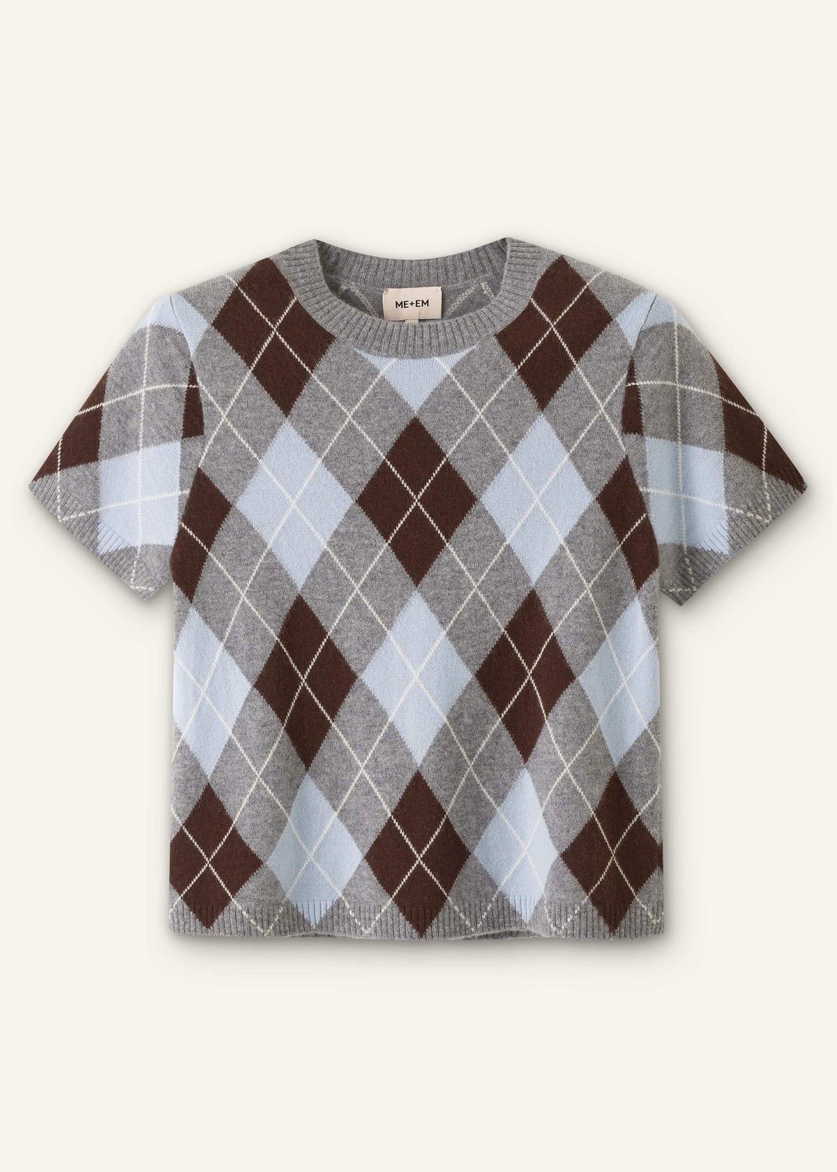 Blue Cashmere Argyle Baby Tee | ME+EM
