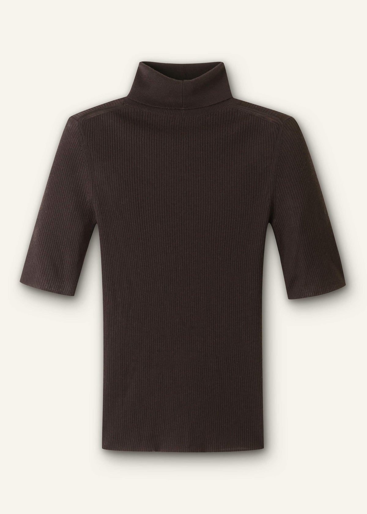 Brown Superfine Ribbed Roll Neck Tee | ME+EM