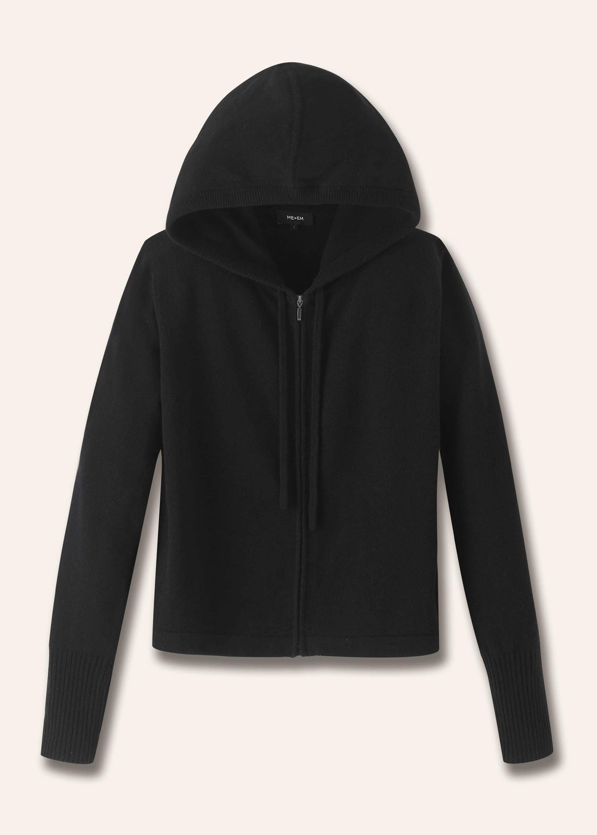 Black Cashmere Relaxed Fit Box Zip Hoodie | ME+EM