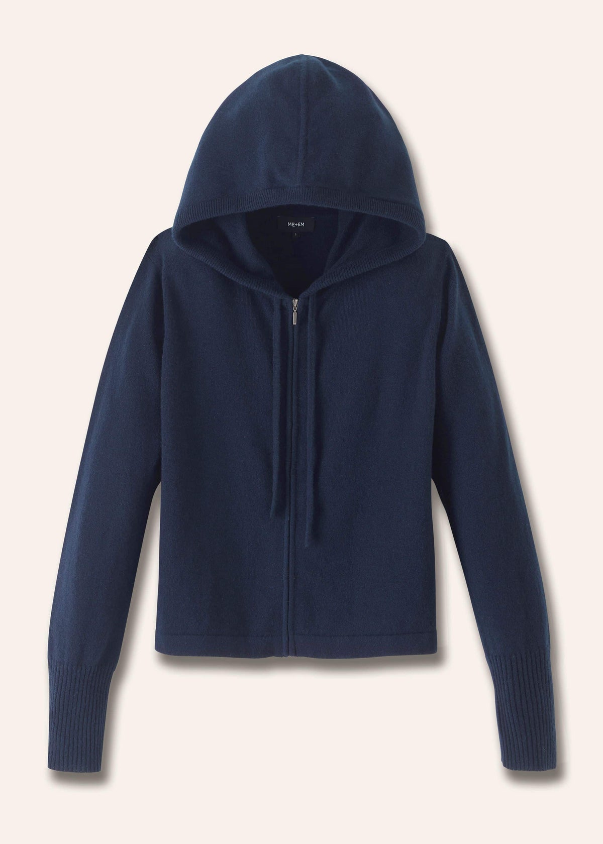 Navy Cashmere Relaxed Fit Box Zip Hoodie | ME+EM