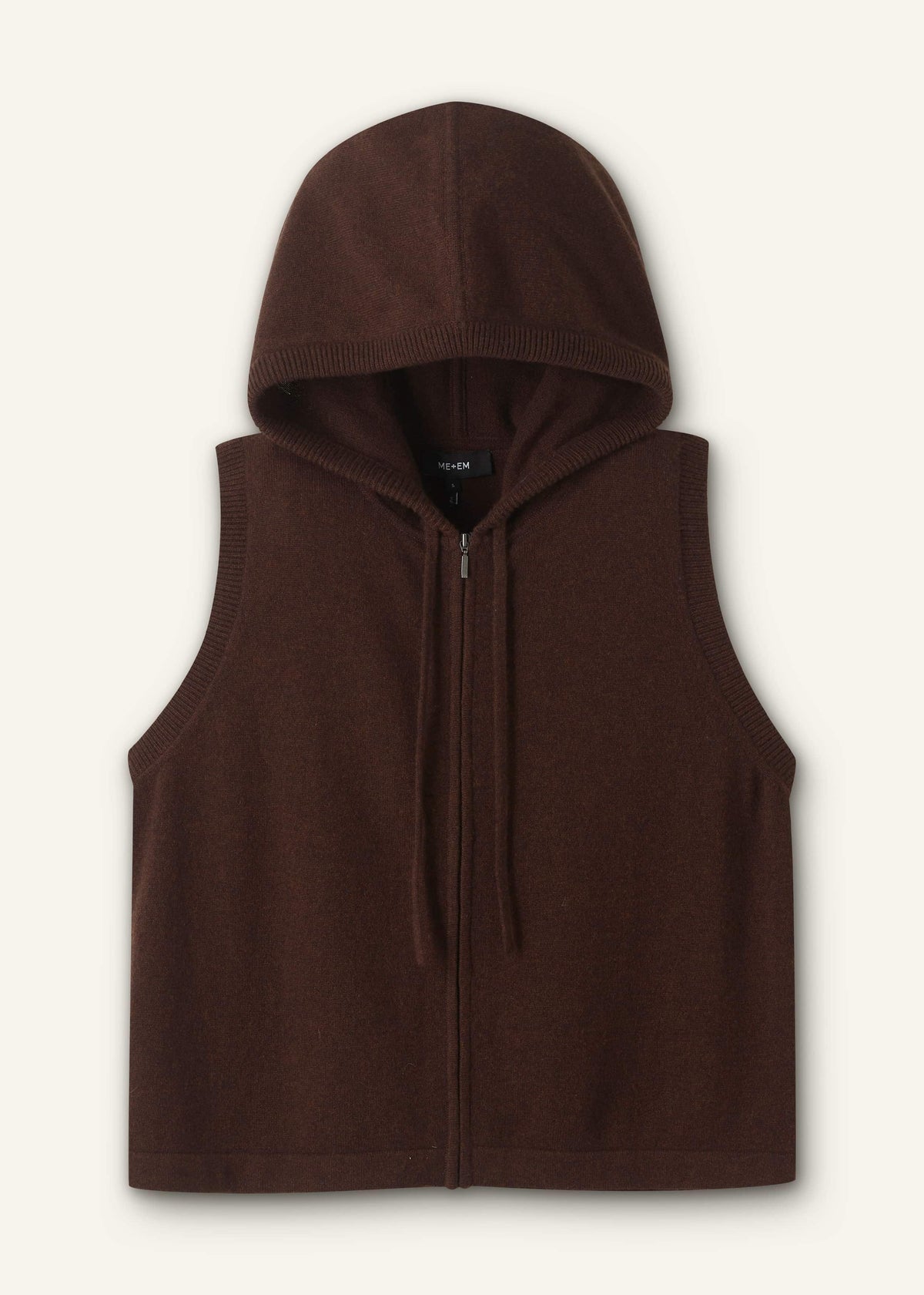 Brown Cashmere Sleeveless Relaxed Zip Hoodie | ME+EM