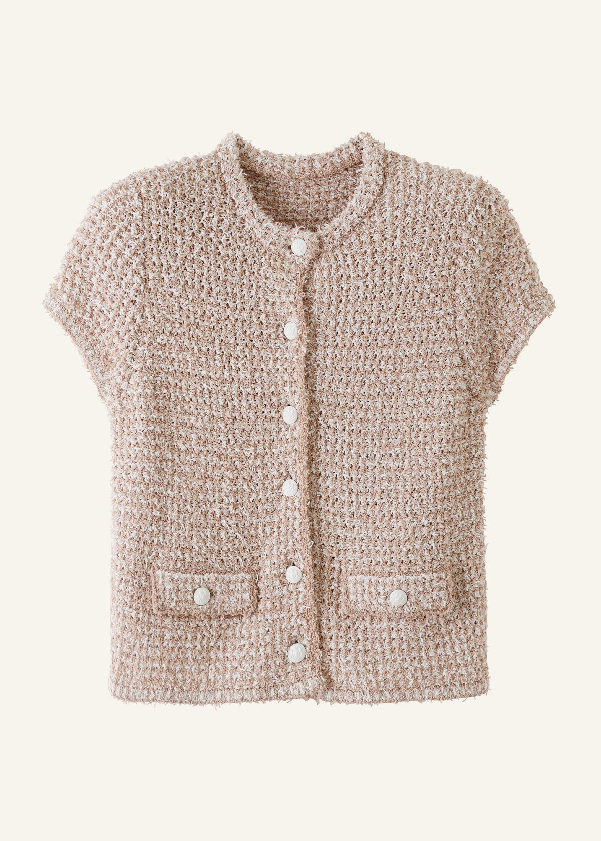 Cream Tweed Knit Pouf Shoulder Textured Crop Jacket | ME+EM