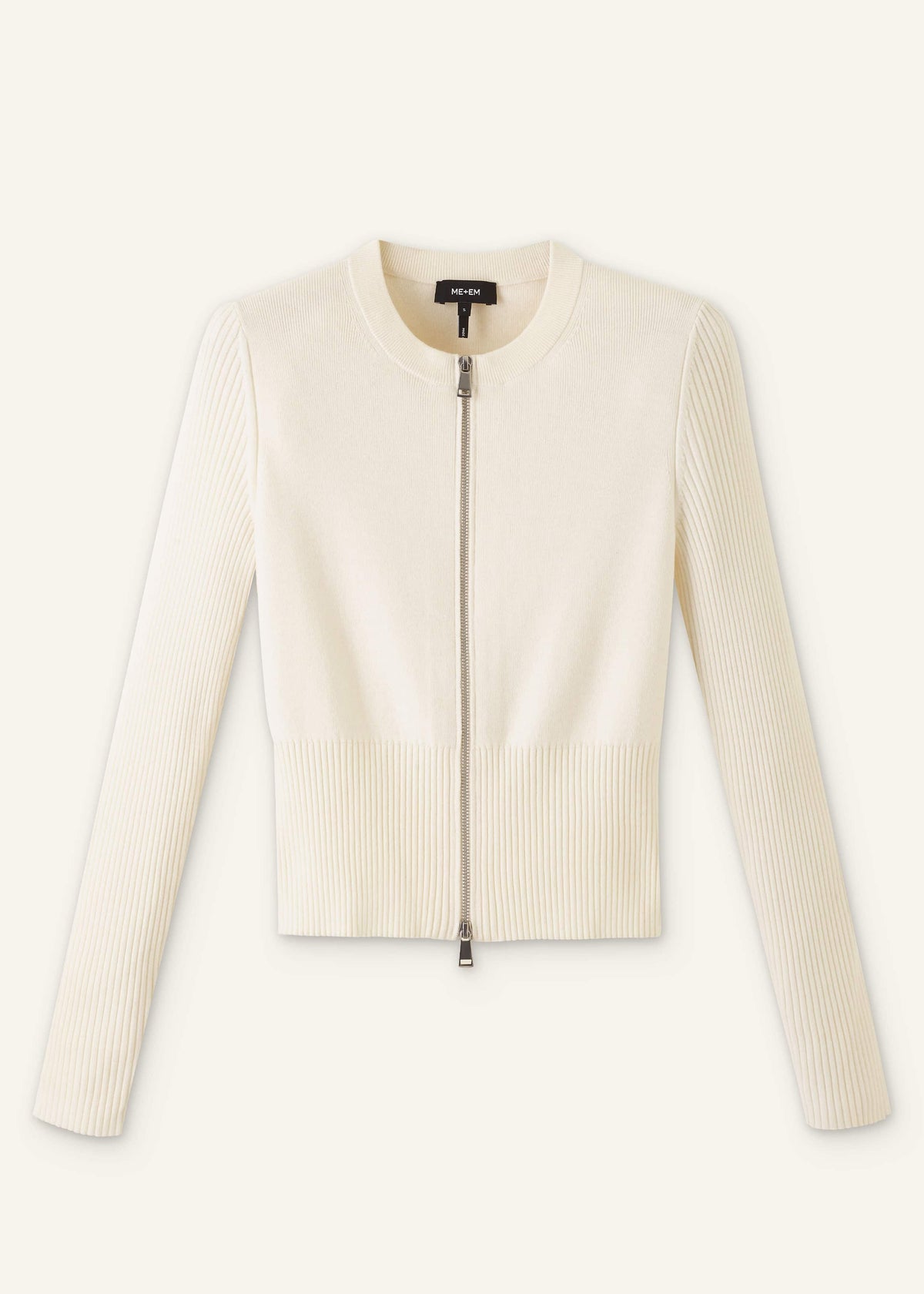 Cream Milano Knit Two-Way Zip Cardigan | ME+EM