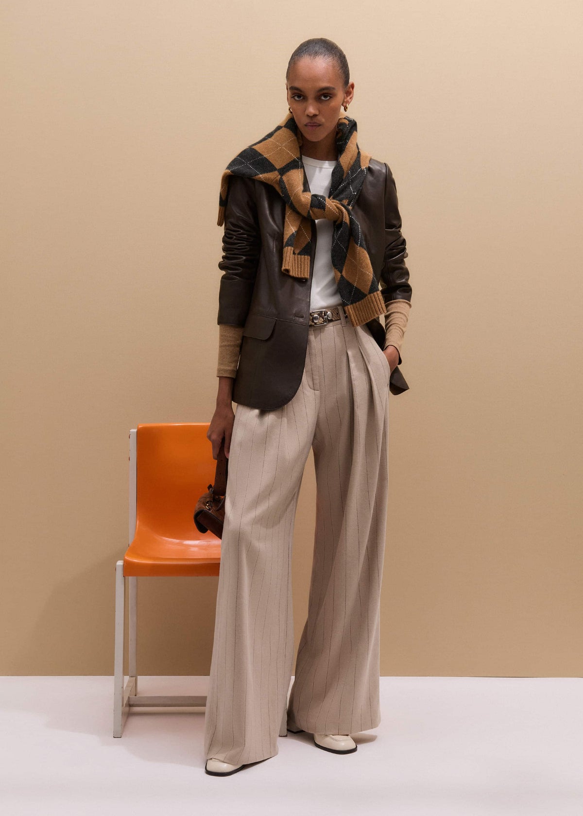 Brown Cashmere Relaxed Argyle Sweater | ME+EM