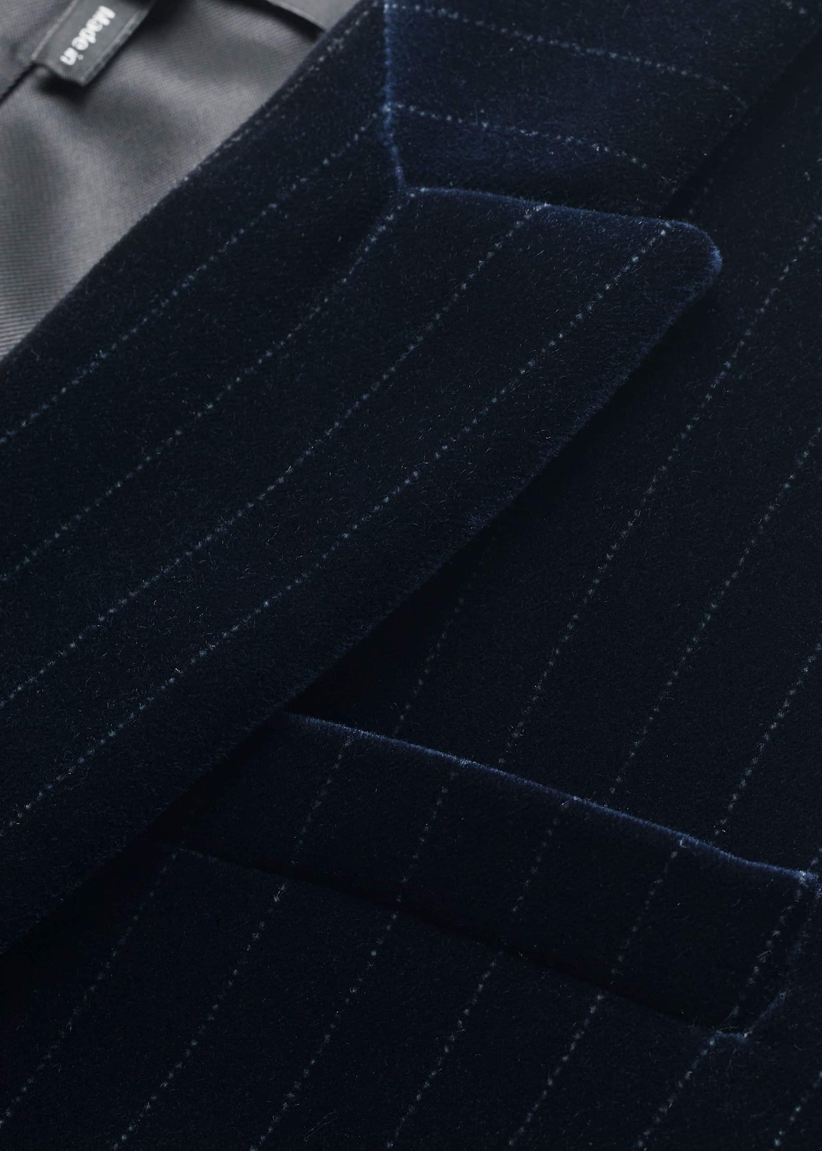 Navy Pinstripe Velvet Sharp Shoulder Blazer | ME+EM