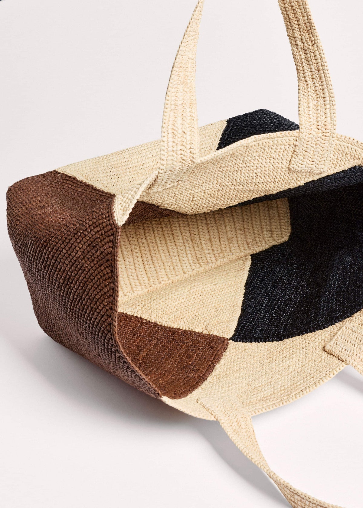 Brown Contrast Raffia Tote Bag | ME+EM