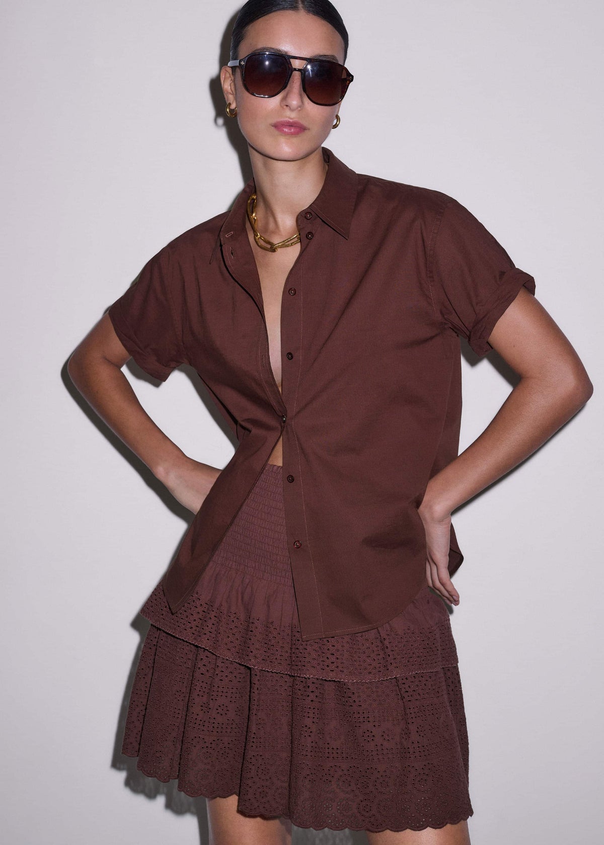 Cinnamon Brown Turn-Up Cuff Shirt Co-ord | ME+EM