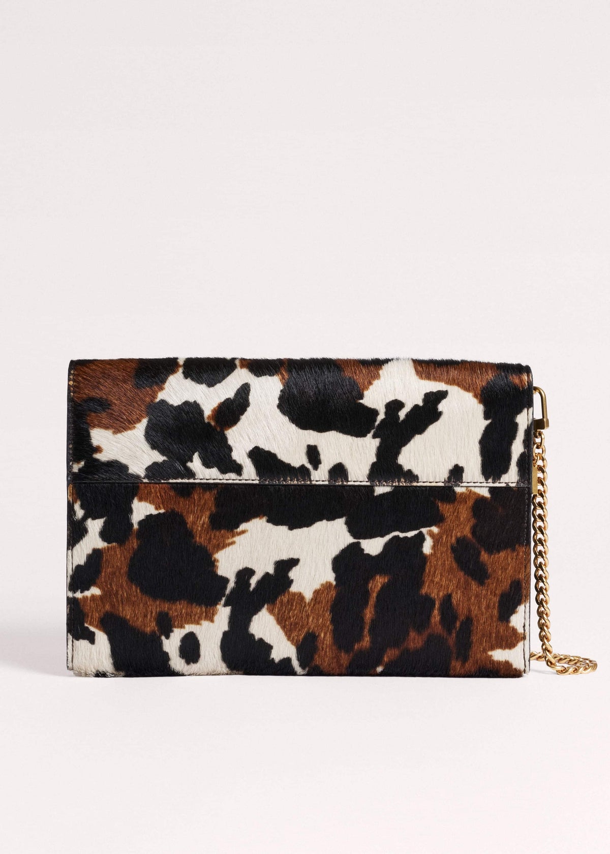 Brown Leather Cow Print Envelope Clutch Bag | ME+EM