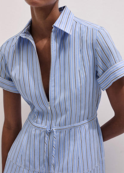 Blue Drawstring Waist Zip Neck Maxi Shirt Dress | ME+EM
