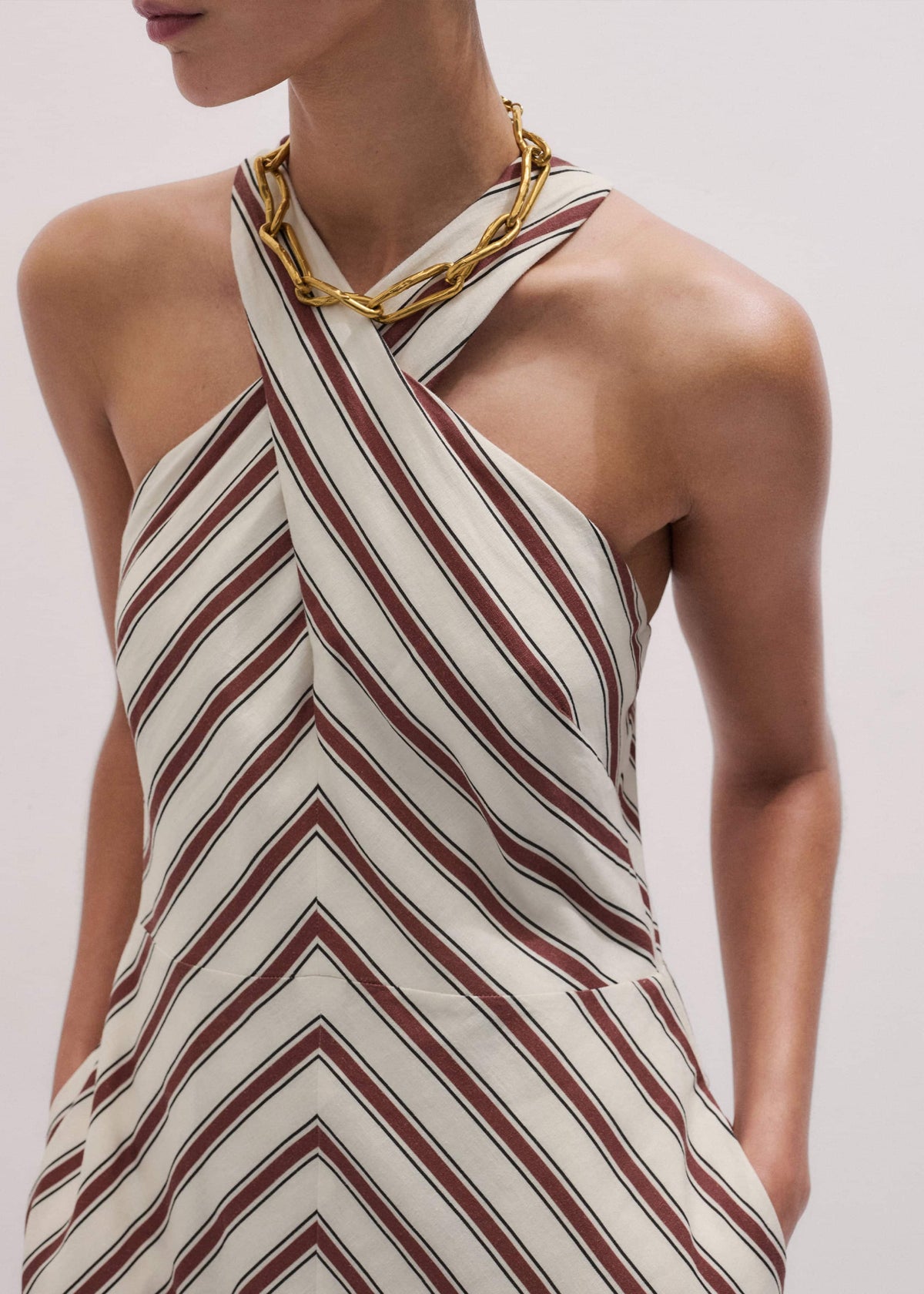 Cream Crease-Less Linen Halterneck Maxi Dress | ME+EM