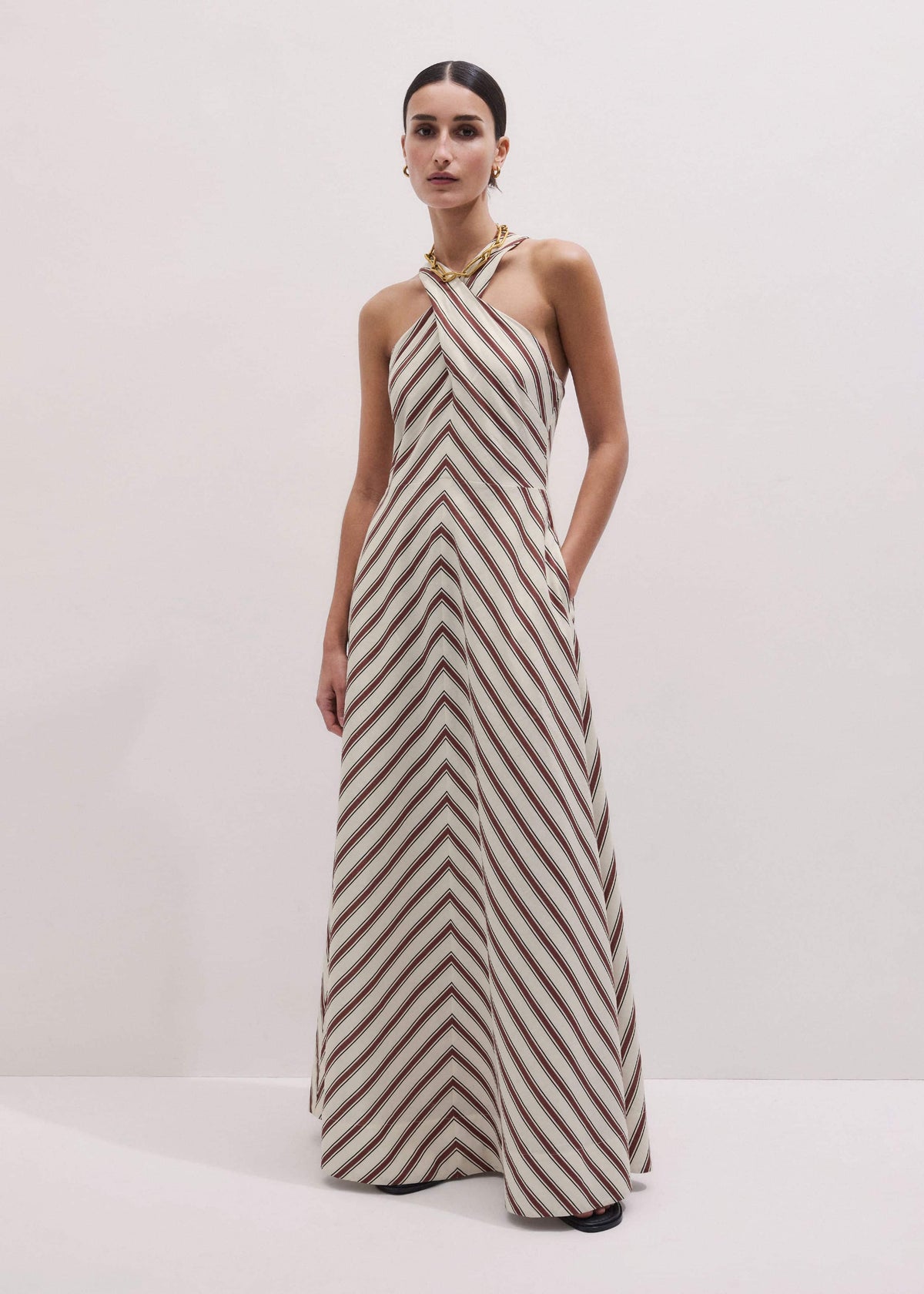 Cream Crease-Less Linen Halterneck Maxi Dress | ME+EM