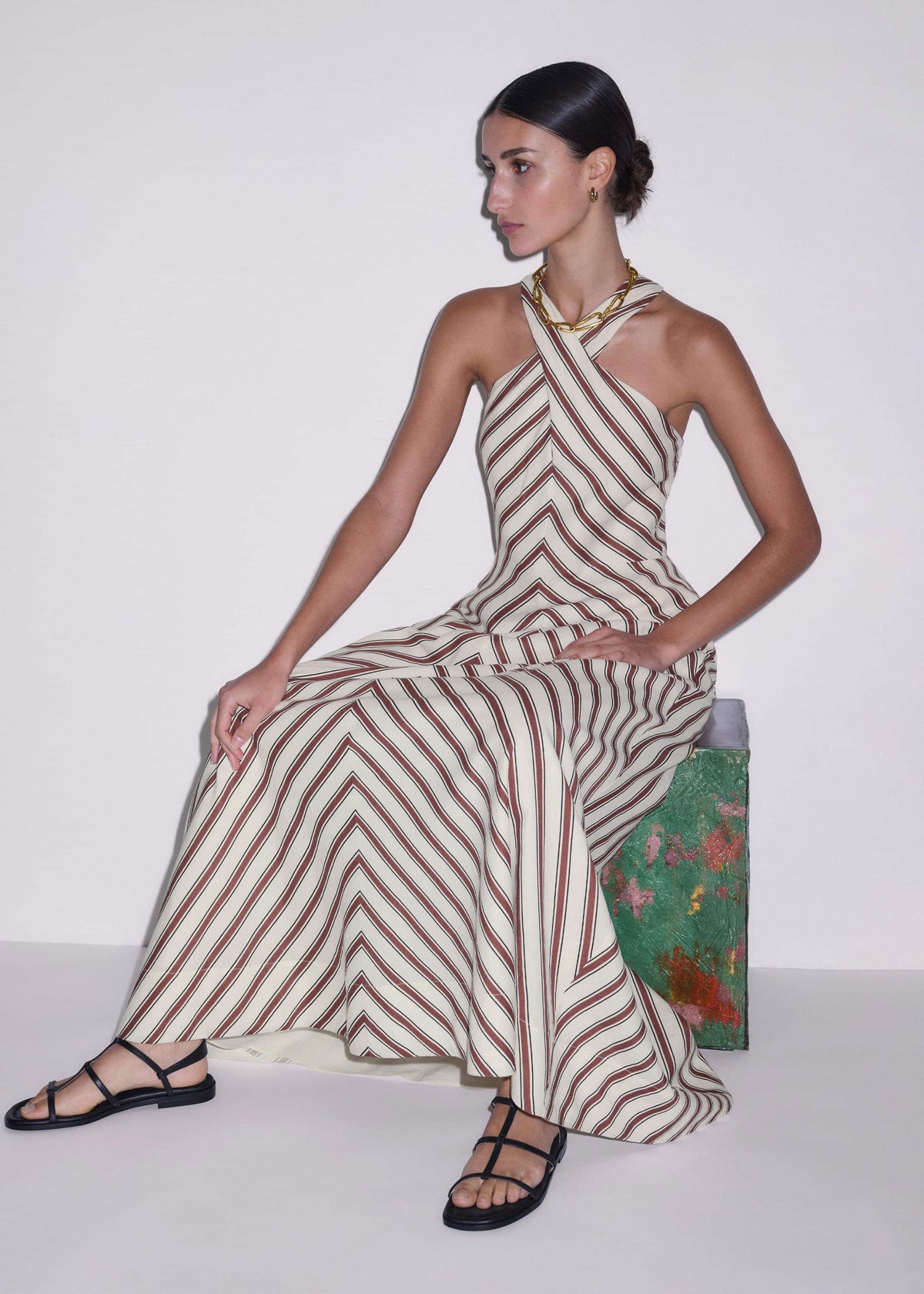 Cream Crease-Less Linen Halterneck Maxi Dress | ME+EM