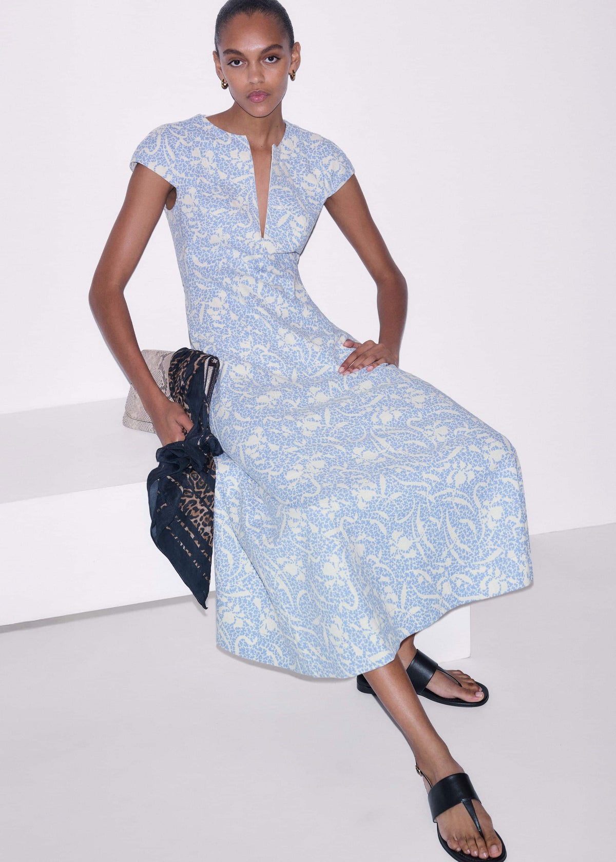 Blue Speckled Bloom Print Fit+Flare Maxi Dress | ME+EM