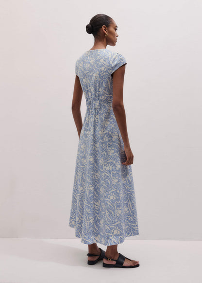 Blue Speckled Bloom Print Fit+Flare Maxi Dress | ME+EM