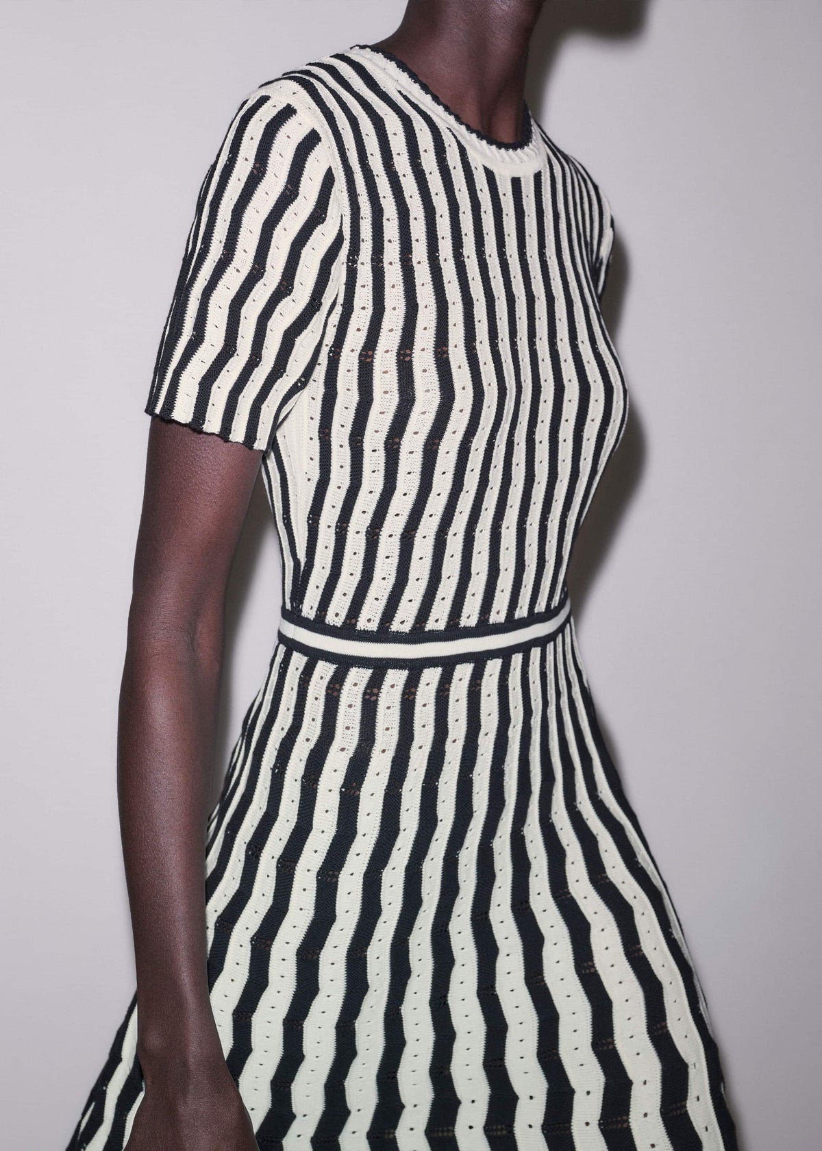 Cream Textured Pointelle Knit Stripe Maxi Dress | ME+EM