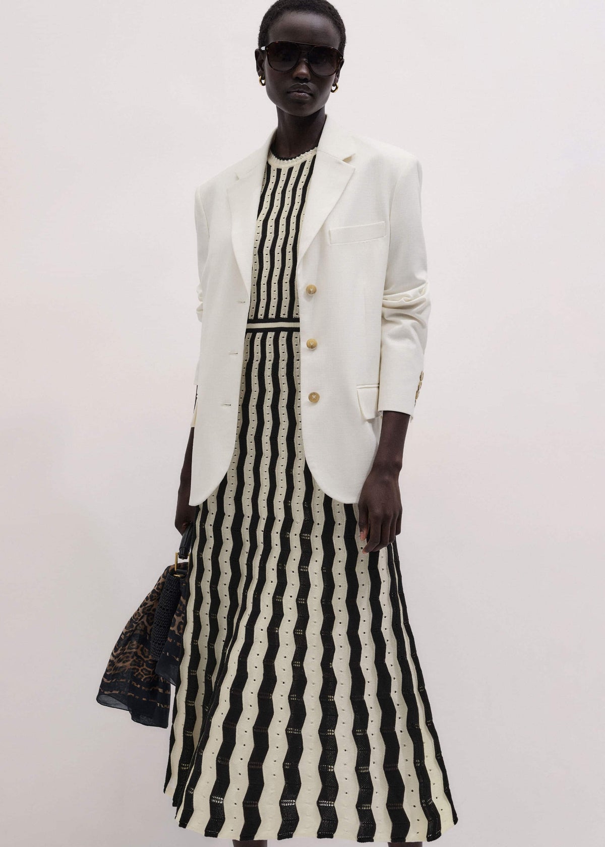 Cream Textured Pointelle Knit Stripe Maxi Dress | ME+EM