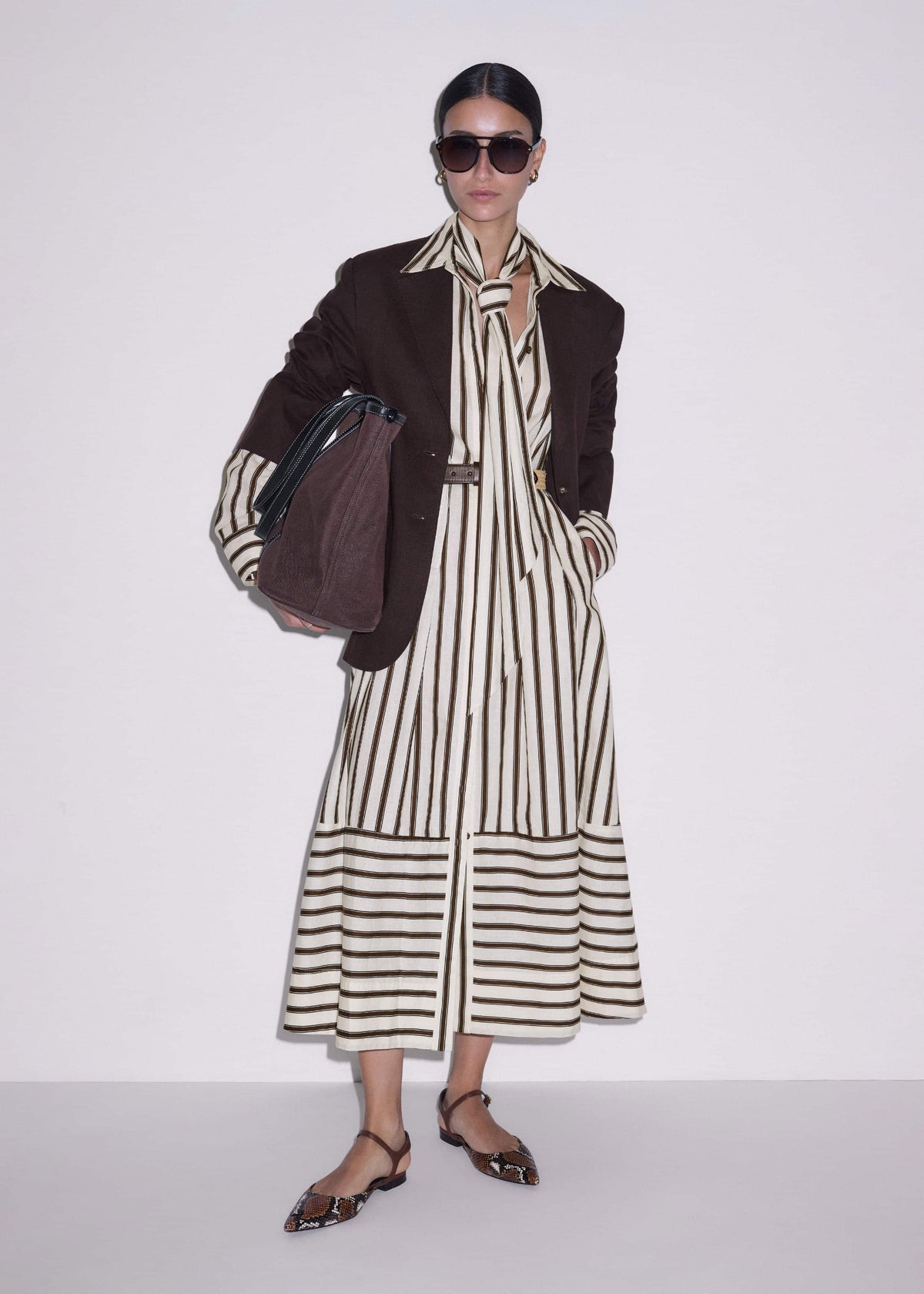 Cream Spring Stripe Maxi Dress + Belt | ME+EM